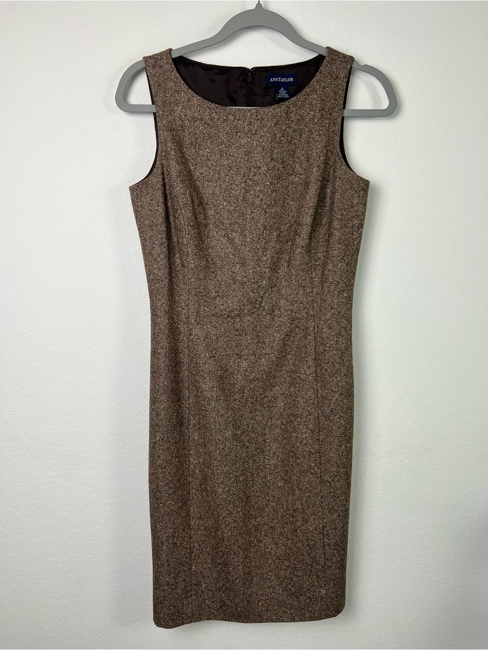 Ann Taylor Brown Wool Sleeveless Shift Dress